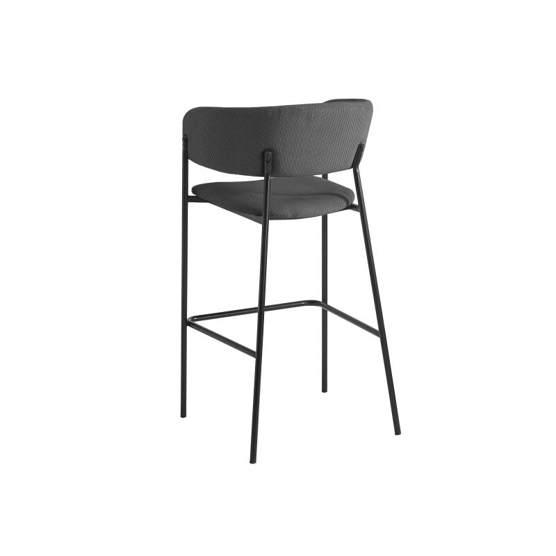 Lot de 6 tabourets de bar en velours côtelé avec pieds noirs - Gris foncé