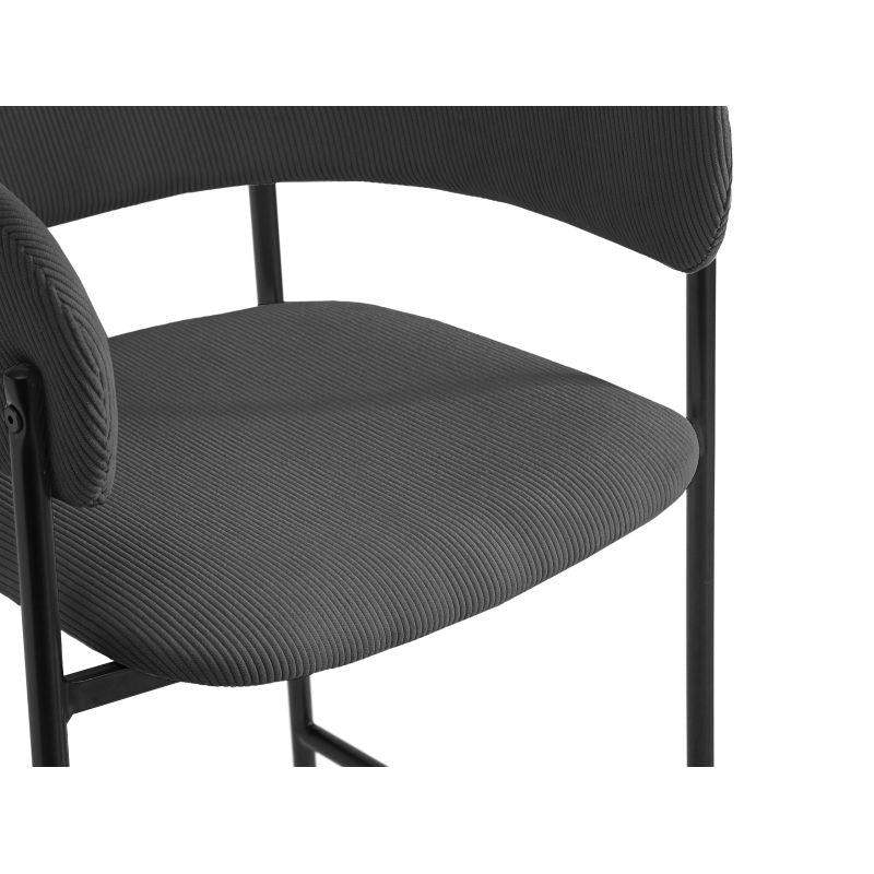 Lot de 6 tabourets de bar en velours côtelé avec pieds noirs - Gris foncé