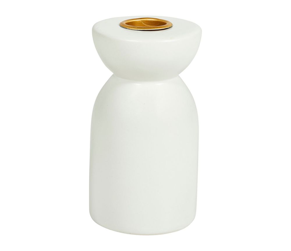 Bougeoir en dolomite blanc, ajoutant une touche d'élégance et une ambiance chaleureuse à la décoration intérieure.