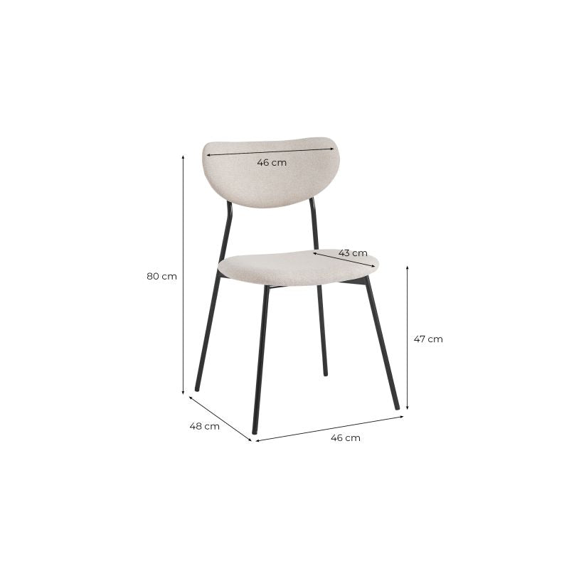 Lot de 6 chaises en tissu avec pieds noirs - Gris