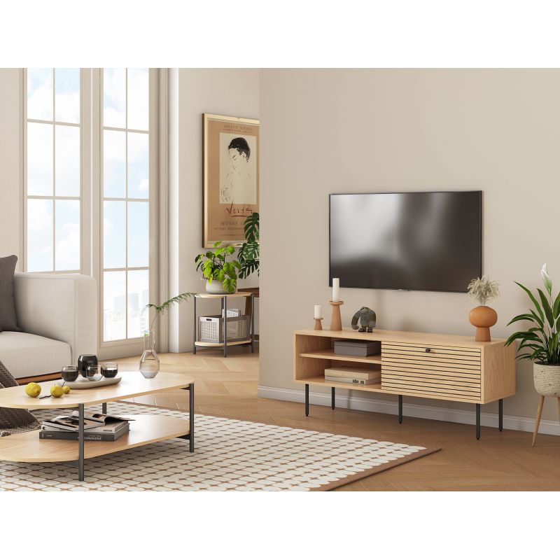 Meuble TV 120cm en bois et pieds noirs - Bois