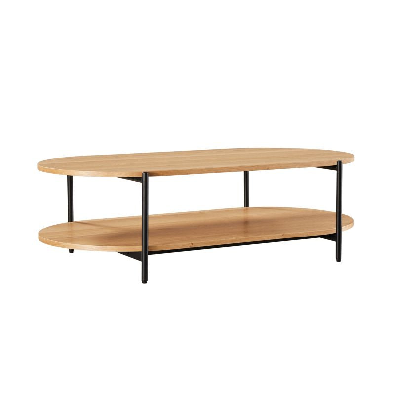 Table basse avec finition chêne et pieds métal noirs - Bois