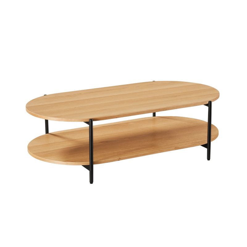Table basse avec finition chêne et pieds métal noirs - Bois