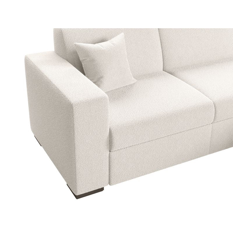 Canapé d'angle convertible avec coffre en tissu bouclette - Blanc