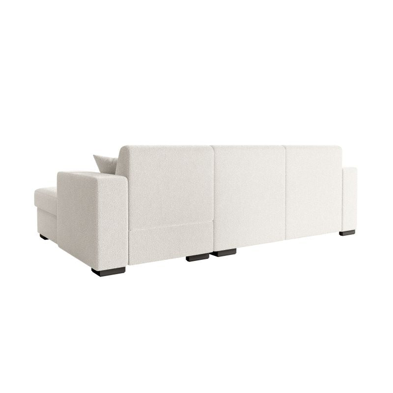 Canapé d'angle convertible avec coffre en tissu bouclette - Blanc