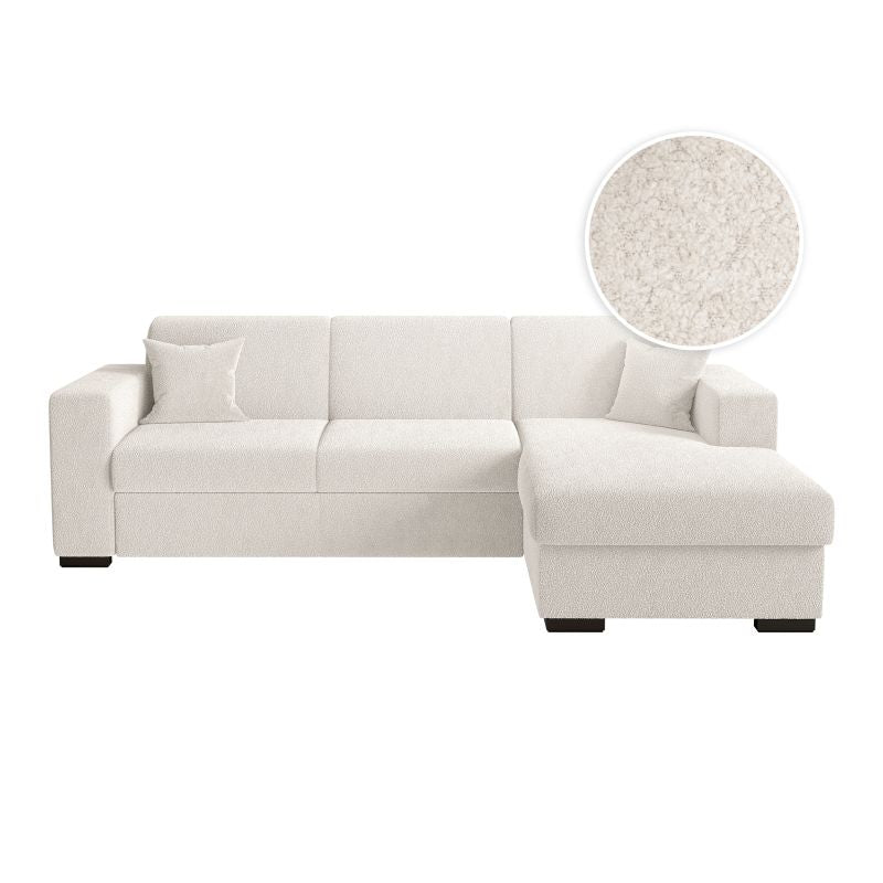 Canapé d'angle convertible avec coffre en tissu bouclette - Blanc