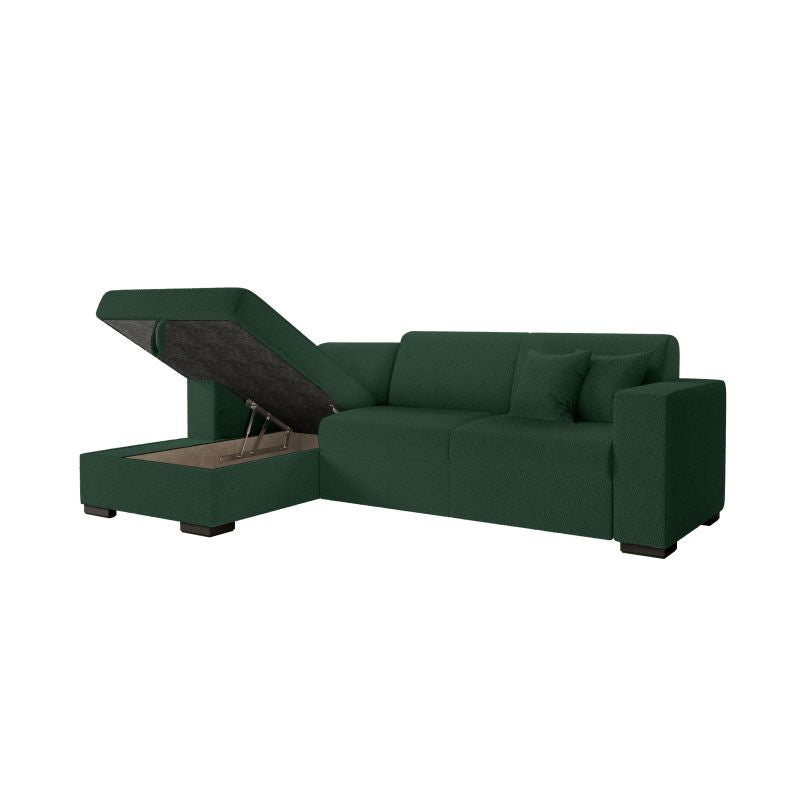 Canapé d'angle convertible avec coffre en tissu bouclette - Vert