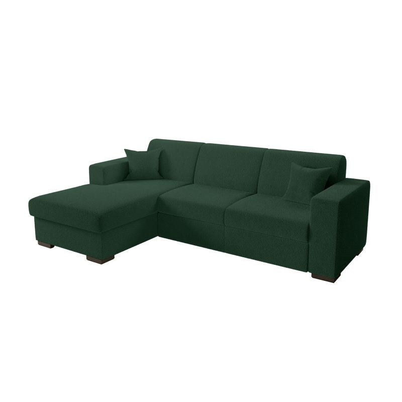 Canapé d'angle convertible avec coffre en tissu bouclette - Vert
