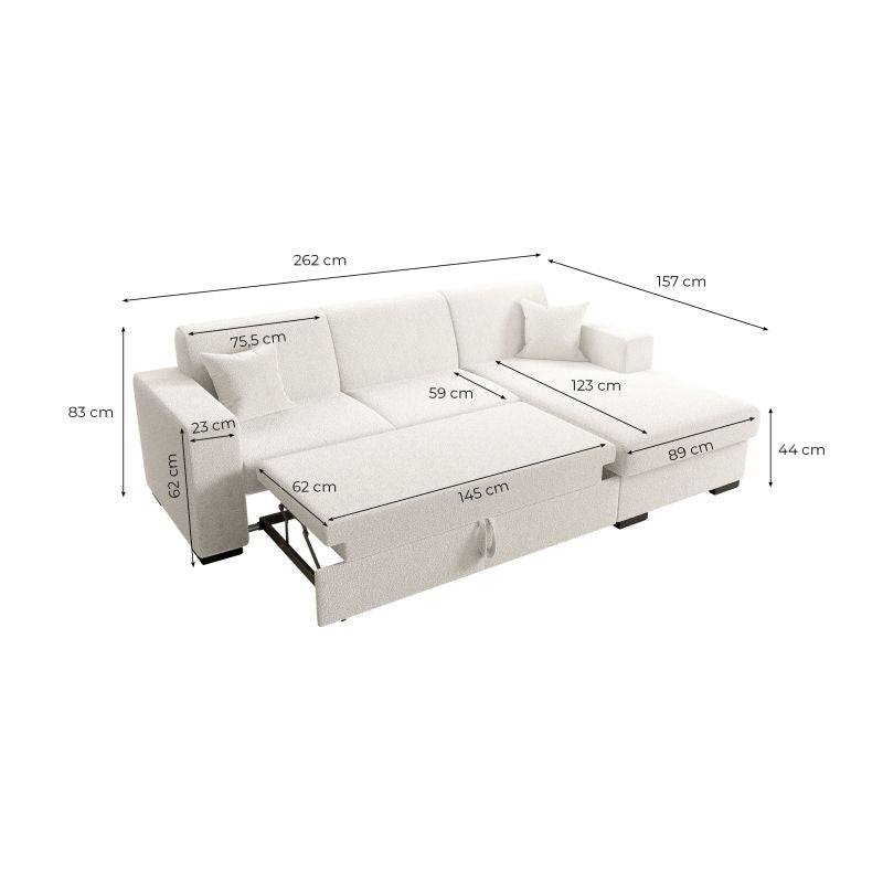 Canapé d'angle convertible avec coffre en tissu bouclette - Blanc
