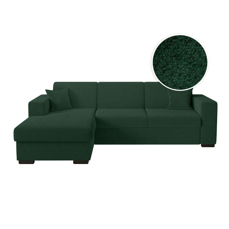 Canapé d'angle convertible avec coffre en tissu bouclette - Vert