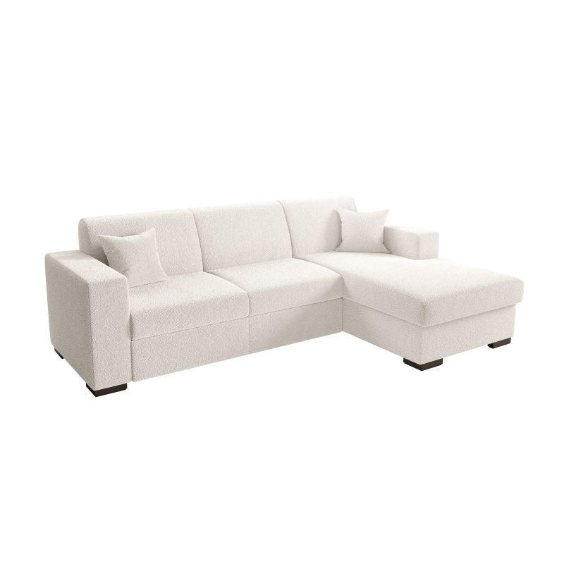 Canapé d'angle convertible avec coffre en tissu bouclette - Blanc