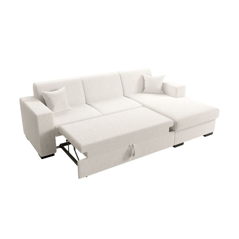 Canapé d'angle convertible avec coffre en tissu bouclette - Blanc