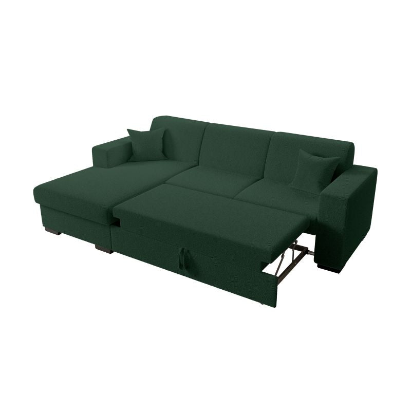 Canapé d'angle convertible avec coffre en tissu bouclette - Vert