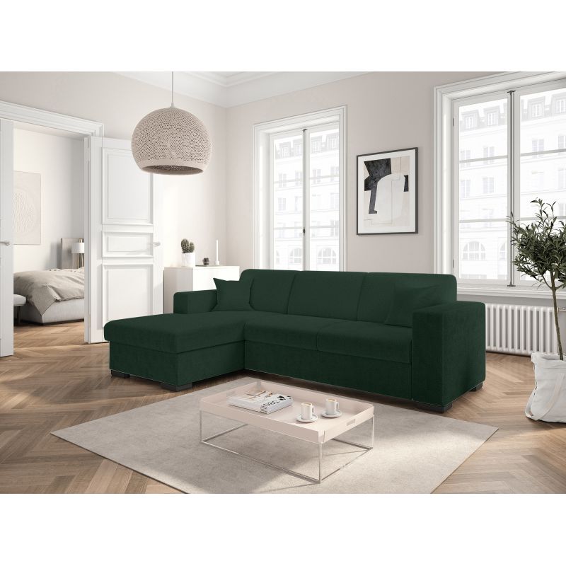 Canapé d'angle convertible avec coffre en tissu bouclette - Vert