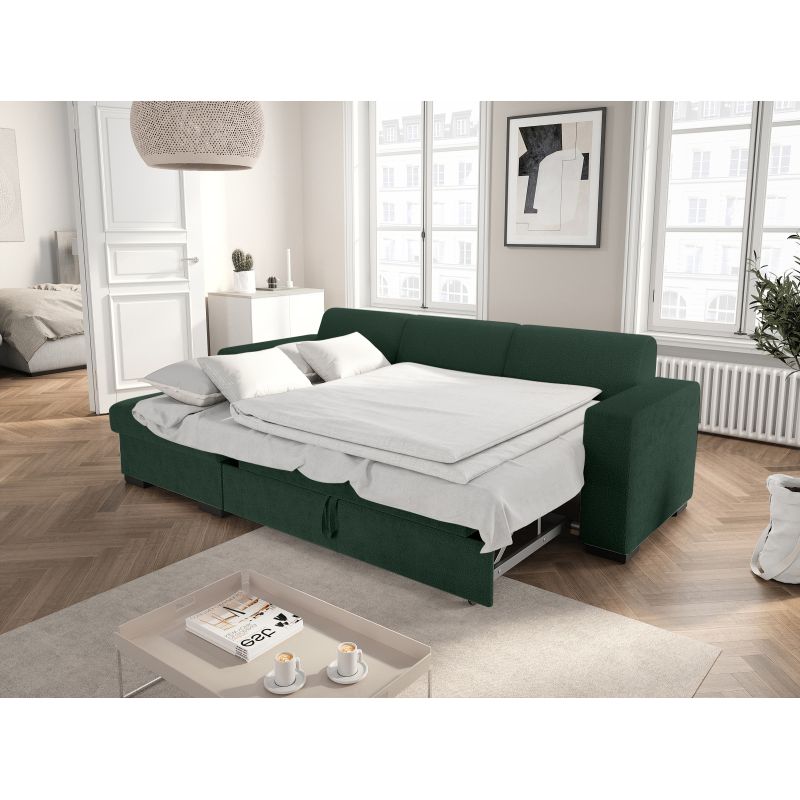 Canapé d'angle convertible avec coffre en tissu bouclette - Vert