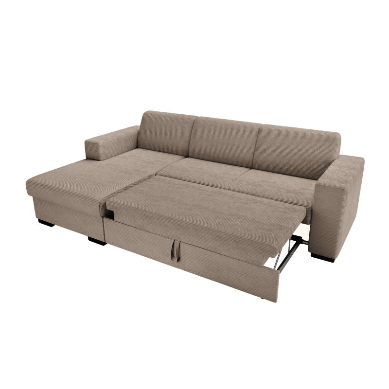 Canapé d'angle convertible avec coffre  en velours côtelé - Taupe