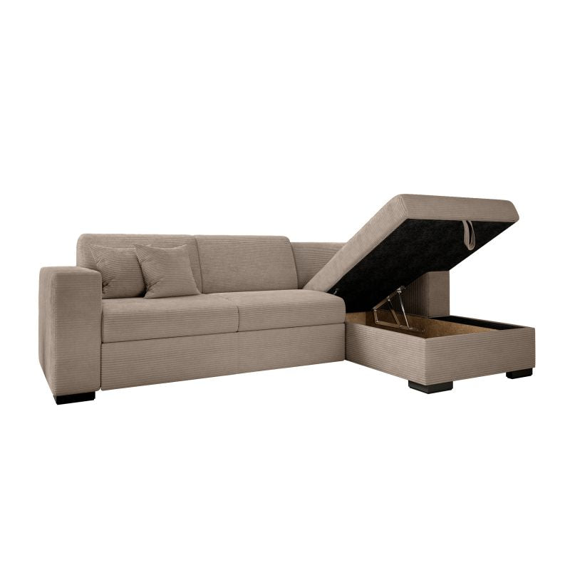 Canapé d'angle convertible avec coffre en velours côtelé - Taupe