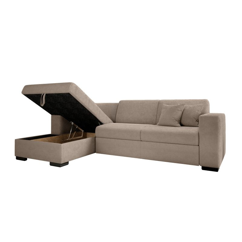 Canapé d'angle convertible avec coffre  en velours côtelé - Taupe