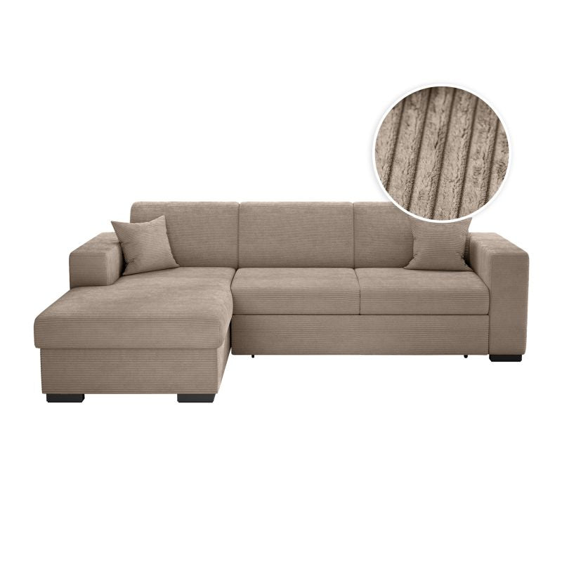 Canapé d'angle convertible avec coffre  en velours côtelé - Taupe