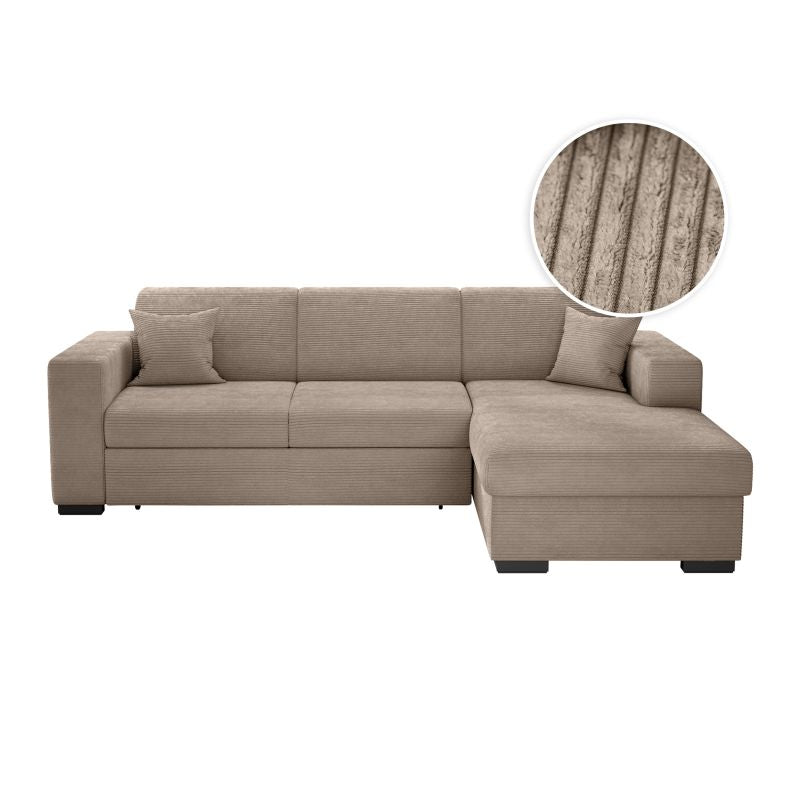 Canapé d'angle convertible avec coffre en velours côtelé - Taupe