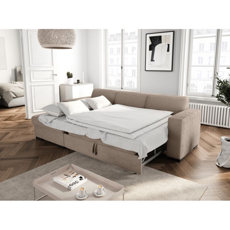 Canapé d'angle convertible avec coffre  en velours côtelé - Taupe