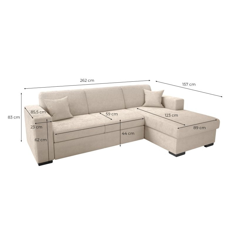 Canapé d'angle convertible avec coffre  en velours côtelé - Taupe