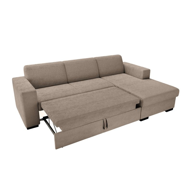 Canapé d'angle convertible avec coffre en velours côtelé - Taupe