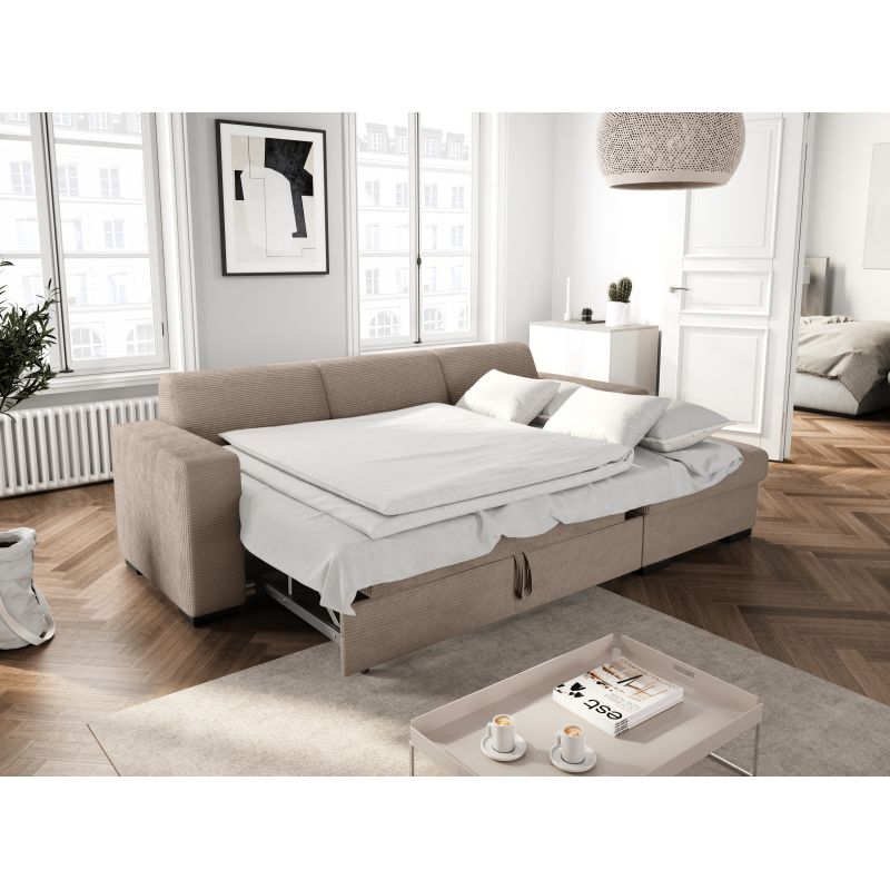 Canapé d'angle convertible avec coffre en velours côtelé - Taupe