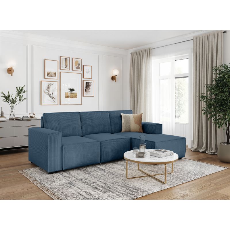 Canapé d'angle de relaxation électrique en velours côtelé - Bleu foncé