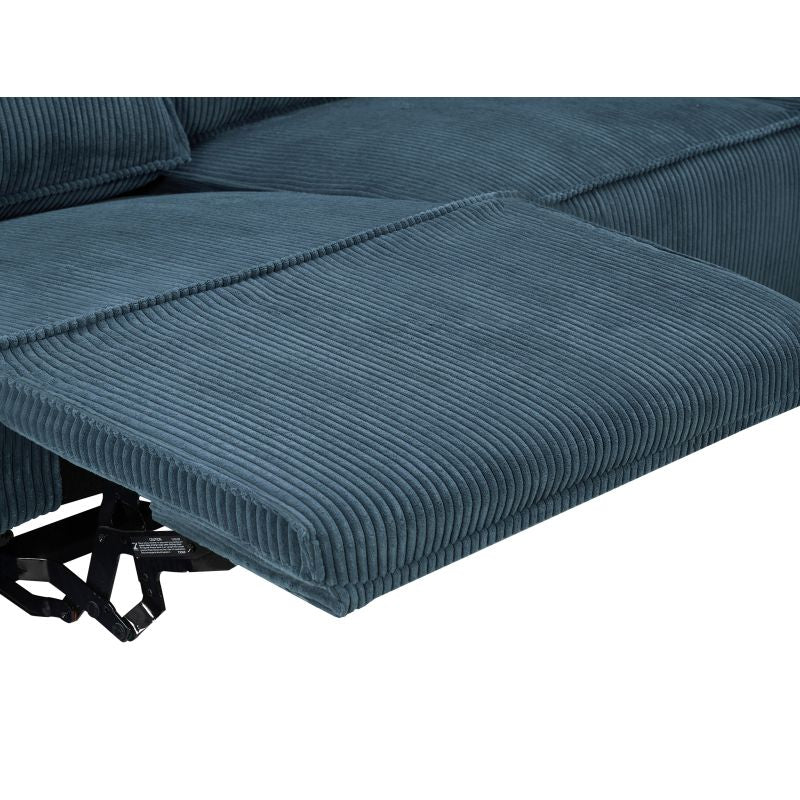 Canapé d'angle de relaxation électrique en velours côtelé - Bleu foncé