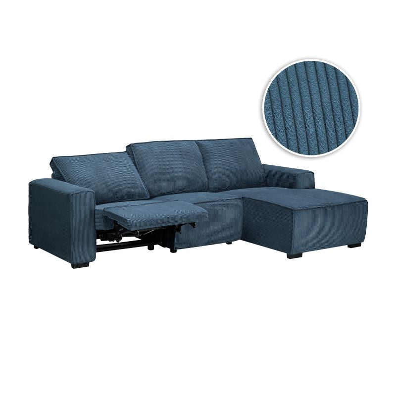 Canapé d'angle de relaxation électrique en velours côtelé - Bleu foncé