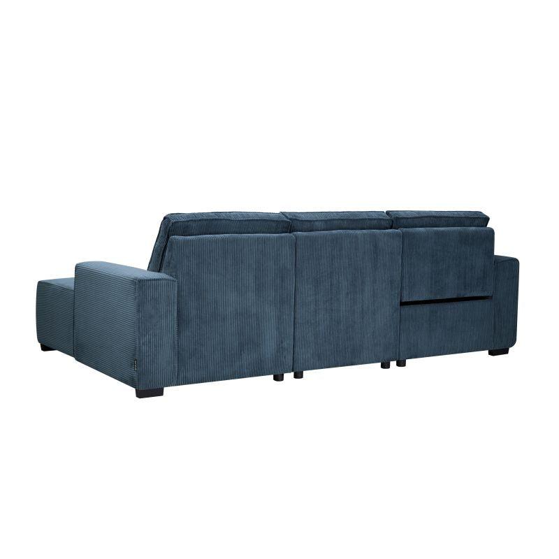 Canapé d'angle de relaxation électrique en velours côtelé - Bleu foncé