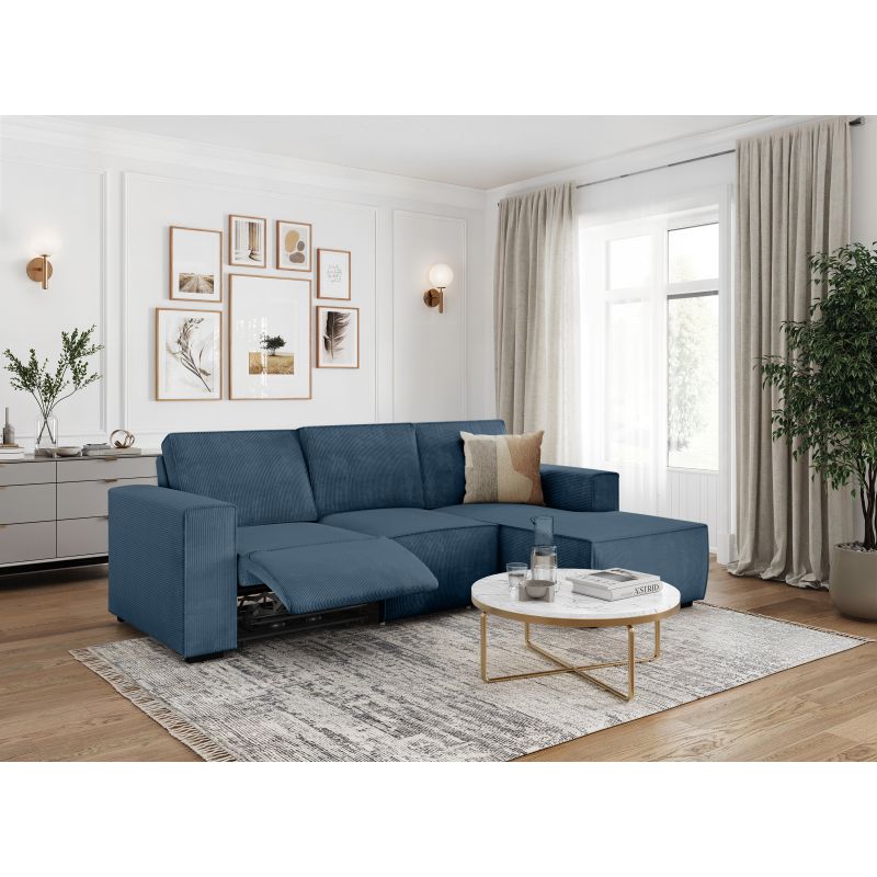 Canapé d'angle de relaxation électrique en velours côtelé - Bleu foncé