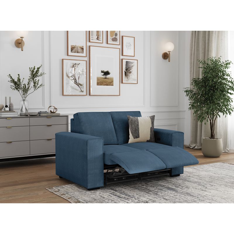 Canapé de relaxation électrique 2 places en velours côtelé - Bleu foncé