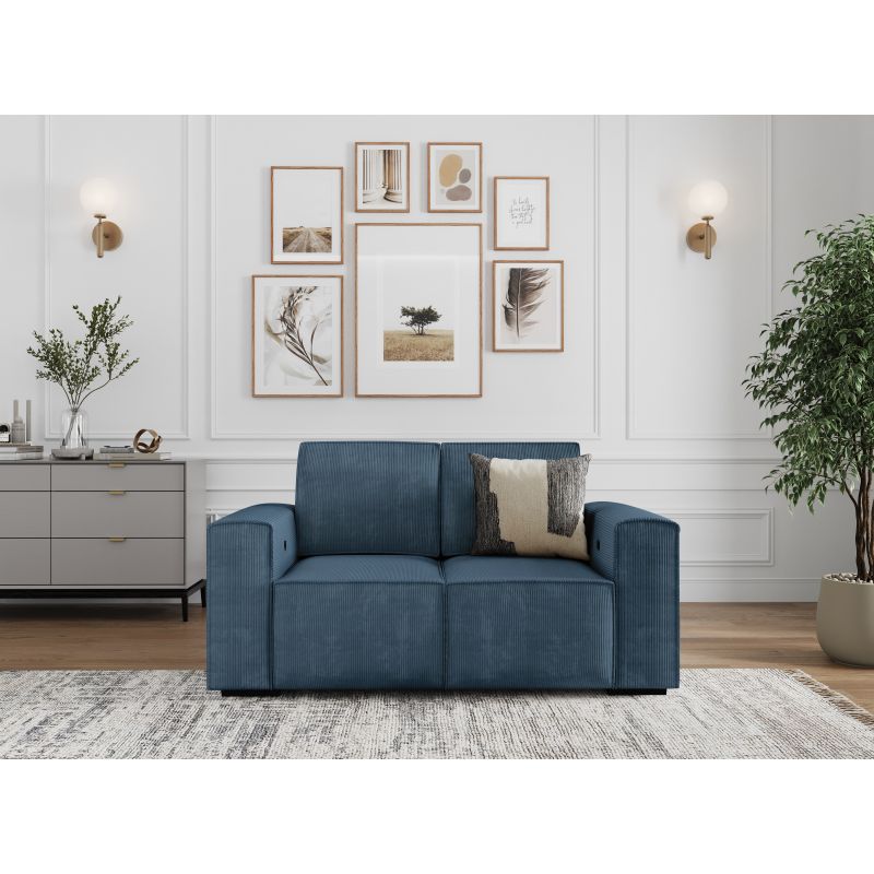 Canapé de relaxation électrique 2 places en velours côtelé - Bleu foncé