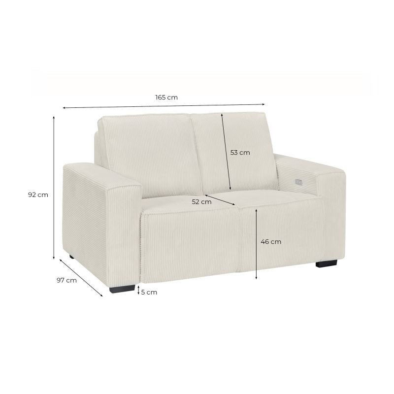 Canapé de relaxation électrique 2 places en velours côtelé - Bleu foncé