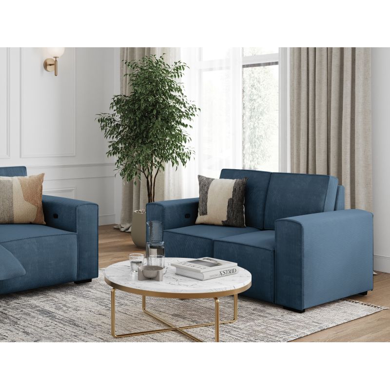 Canapé de relaxation électrique 2 places en velours côtelé - Bleu foncé