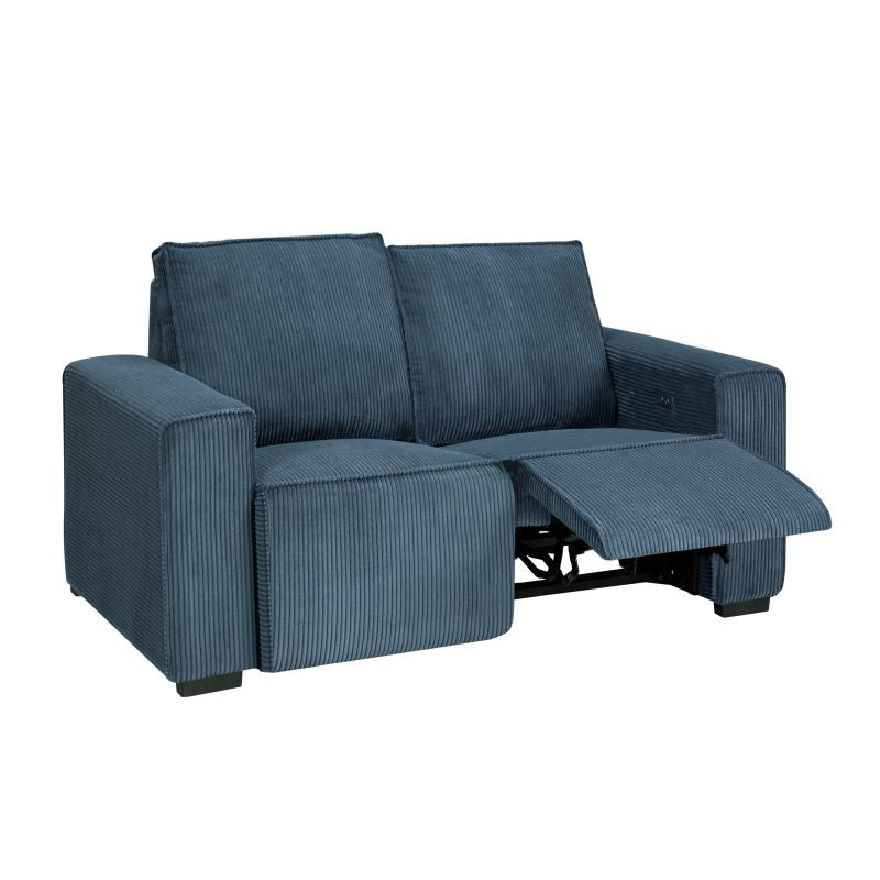 Canapé de relaxation électrique 2 places en velours côtelé - Bleu foncé