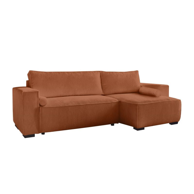 Canapé d'angle convertible réversible avec coffre en velours côtelé - Terracotta