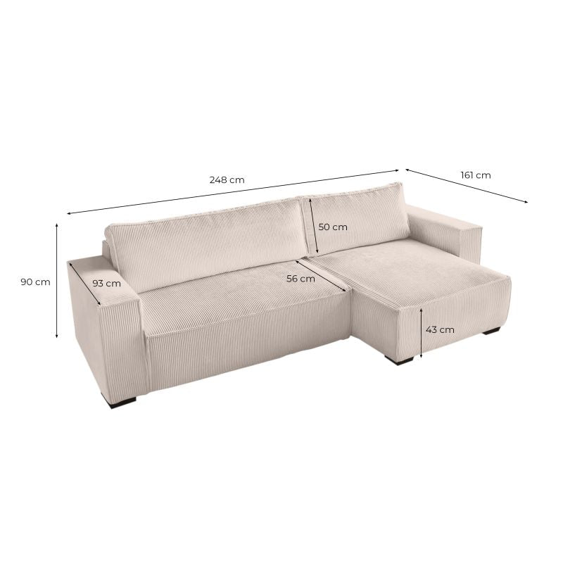 Canapé d'angle convertible réversible avec coffre en velours côtelé - Terracotta