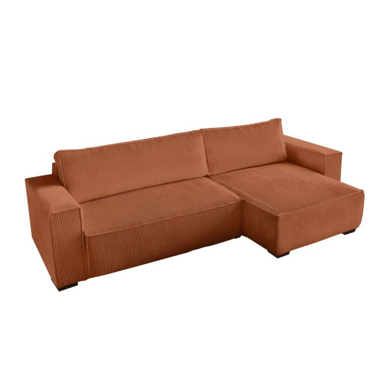 Canapé d'angle convertible réversible avec coffre en velours côtelé - Terracotta