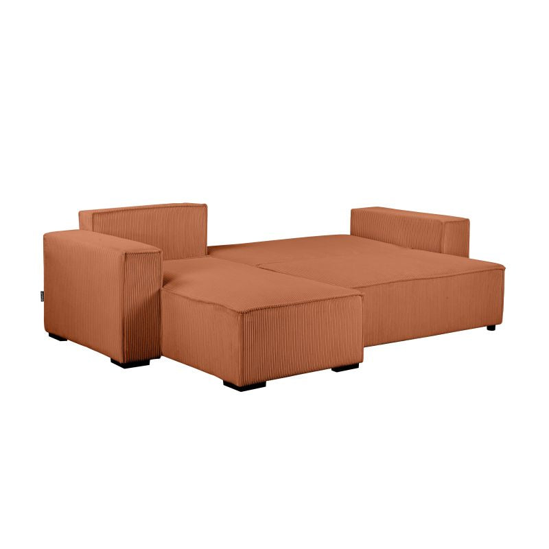 Canapé d'angle convertible réversible avec coffre en velours côtelé - Terracotta