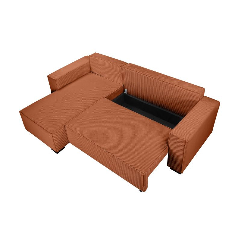 Canapé d'angle convertible réversible avec coffre en velours côtelé - Terracotta
