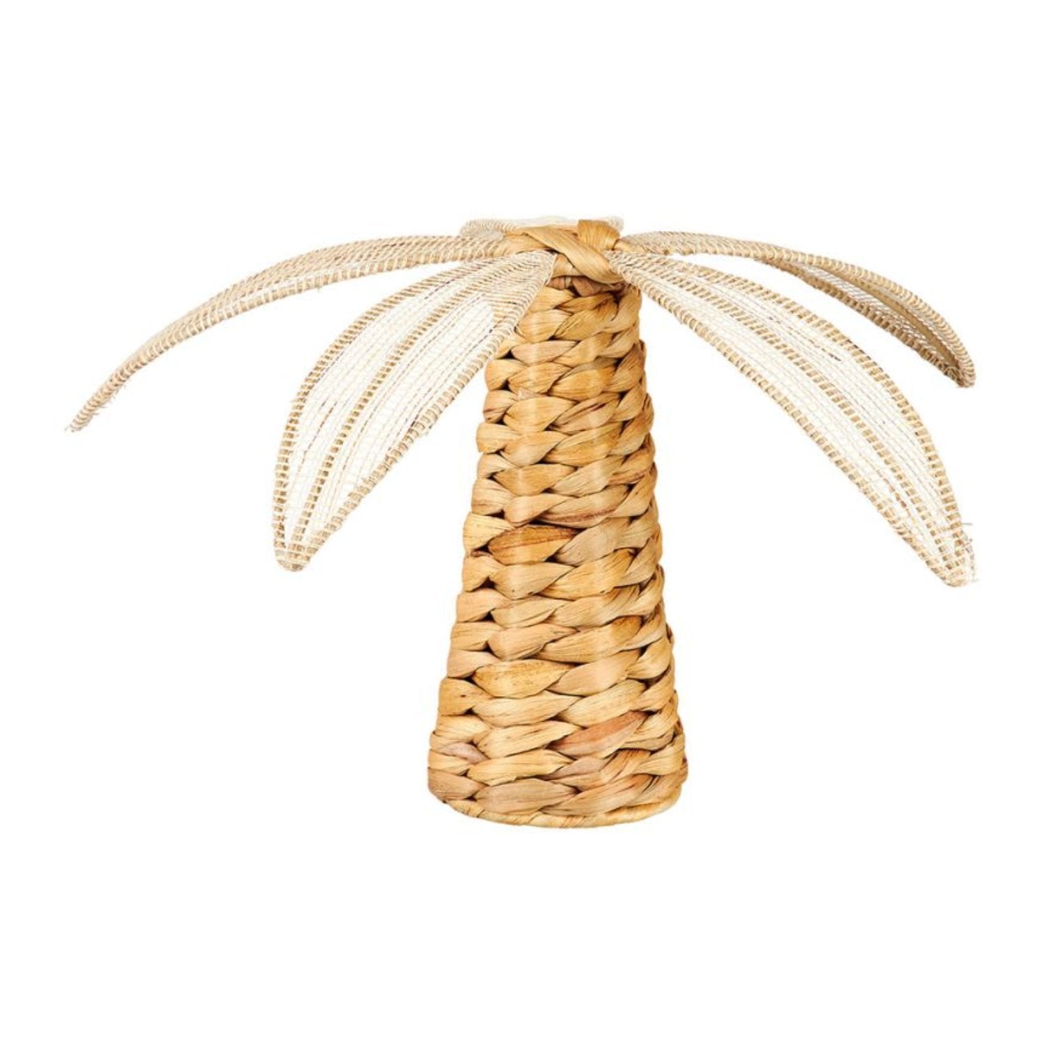 Décoration en rotin et métal avec motif de palmier, ajoutant une touche tropicale et exotique à la décoration intérieure.