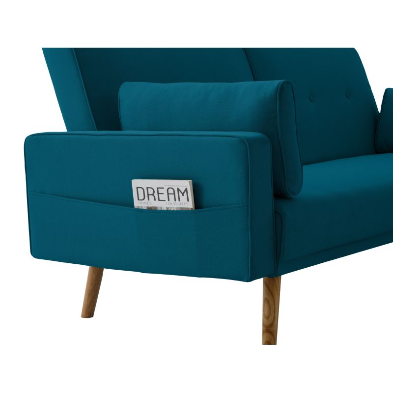 Canapé droit 3 places scandinave convertible en tissu - Bleu pétrole