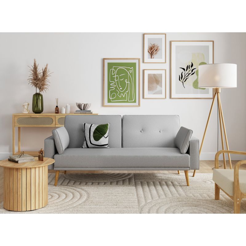 Canapé droit 3 places scandinave convertible en tissu - Gris clair