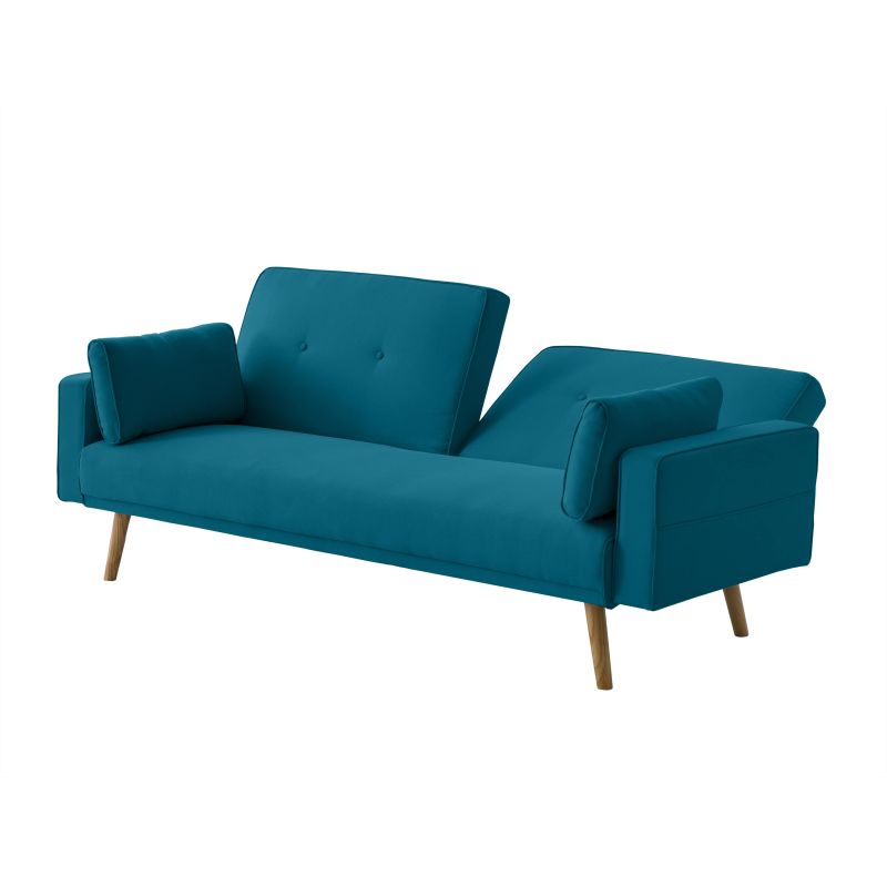 Canapé droit 3 places scandinave convertible en tissu - Bleu pétrole