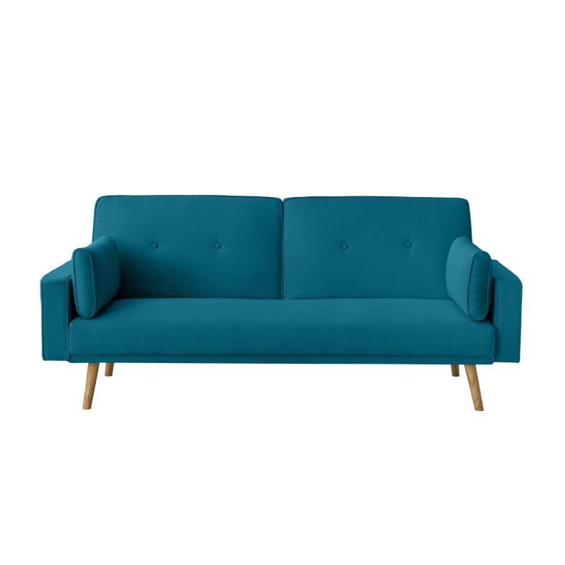 Canapé droit 3 places scandinave convertible en tissu - Bleu pétrole