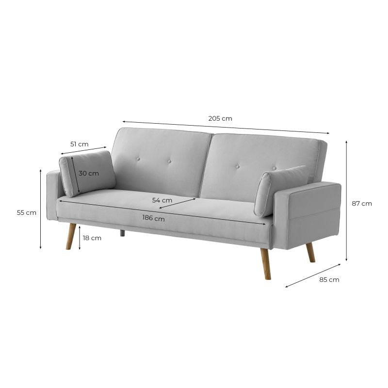 Canapé droit 3 places scandinave convertible en tissu - Gris clair