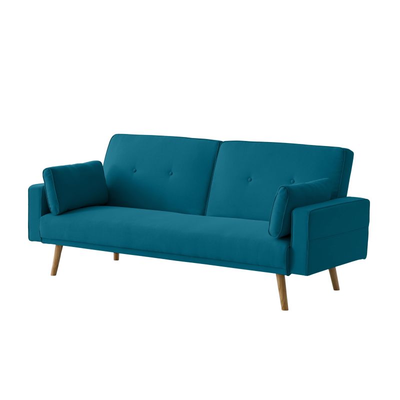 Canapé droit 3 places scandinave convertible en tissu - Bleu pétrole